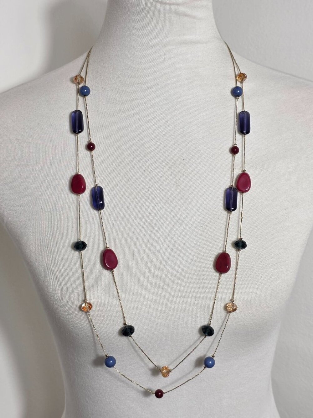 Talbots Two-Strand Station Necklace Multi-Colored Irregularly Shaped Stones